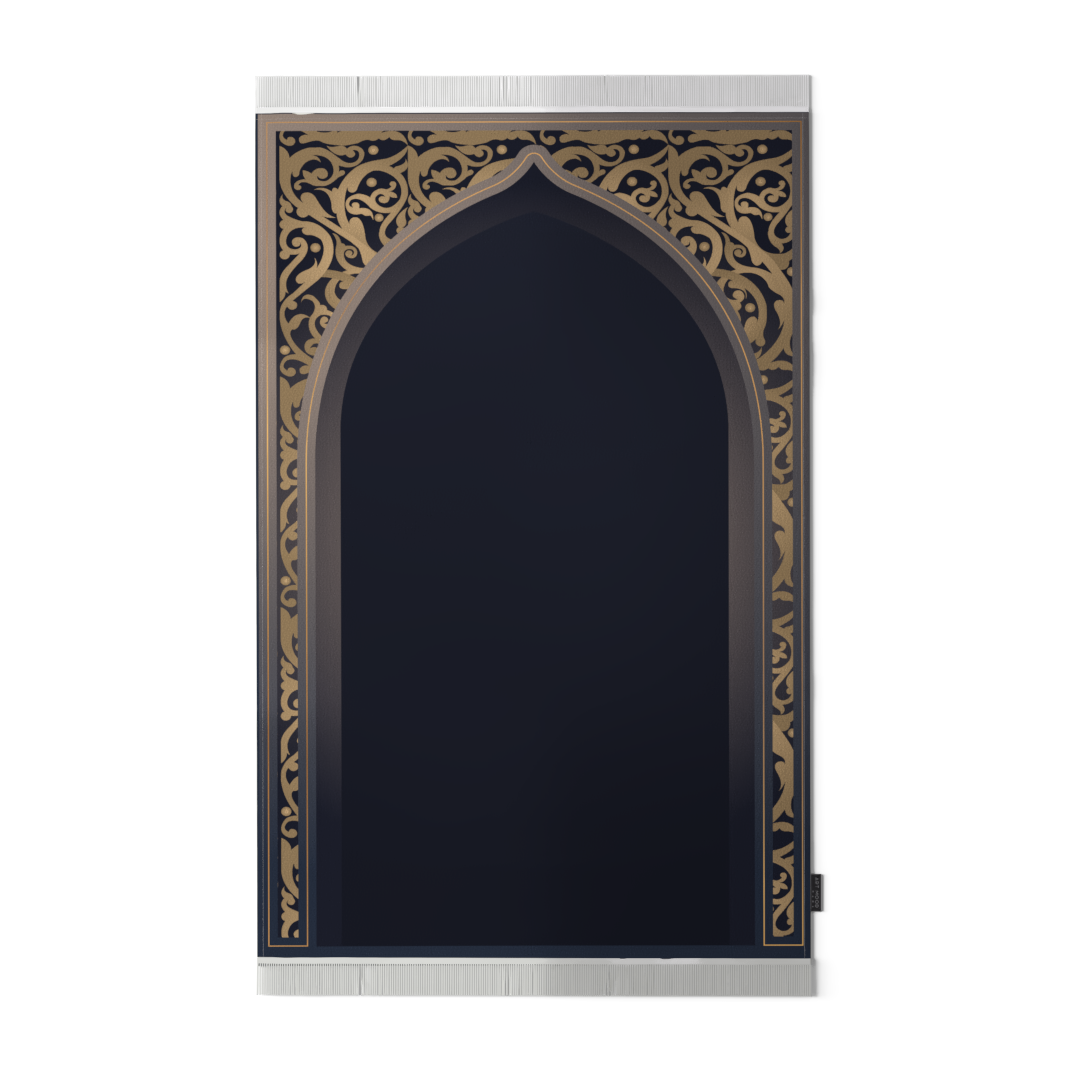 Prayer Mat AL-Hedaya Dark Blue & Gold - Velvet