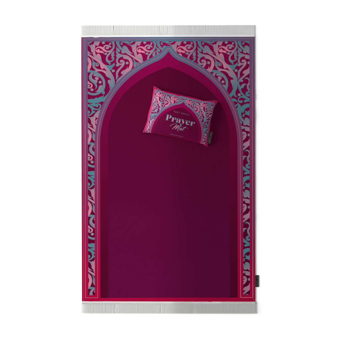 Prayer Mat AL-Hedaya Dark Fuchsia & Turquoise - Velvet
