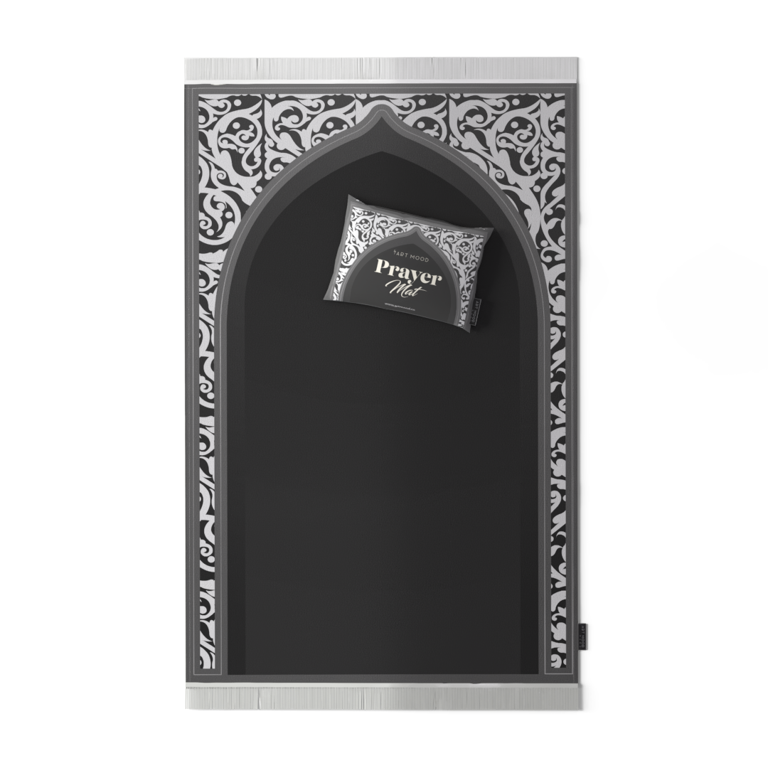 Prayer Mat AL-Hedaya Grey & White - Velvet