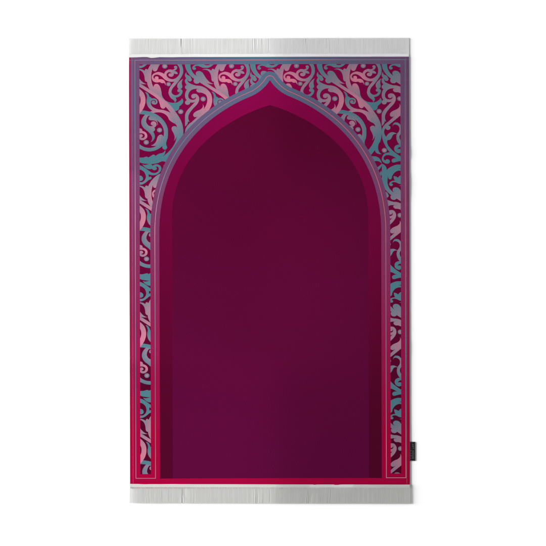 Prayer Mat AL-Hedaya Dark Fuchsia & Turquoise - Velvet