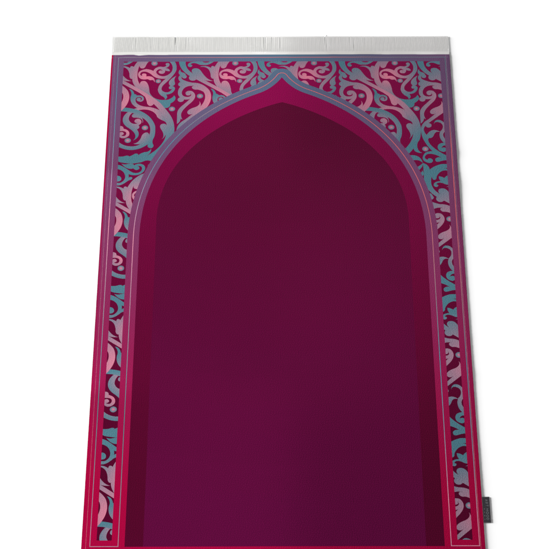 Prayer Mat AL-Hedaya Dark Fuchsia & Turquoise - Velvet
