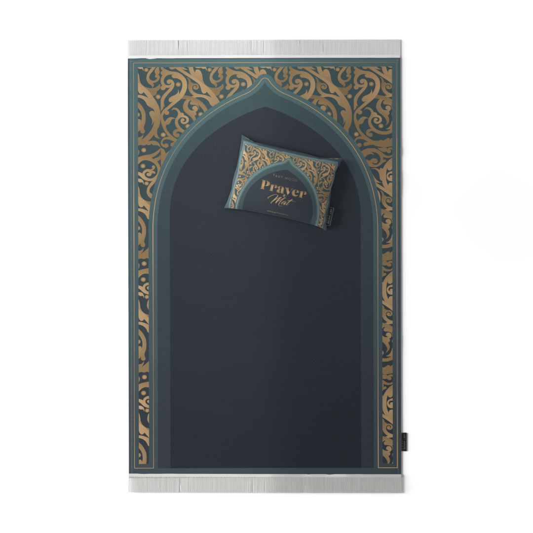 Prayer Mat AL-Hedaya Teal & Gold - Velvet