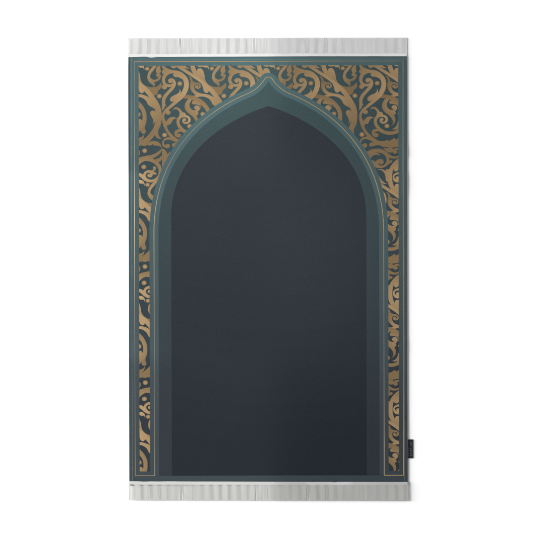 Prayer Mat AL-Hedaya Teal & Gold - Velvet