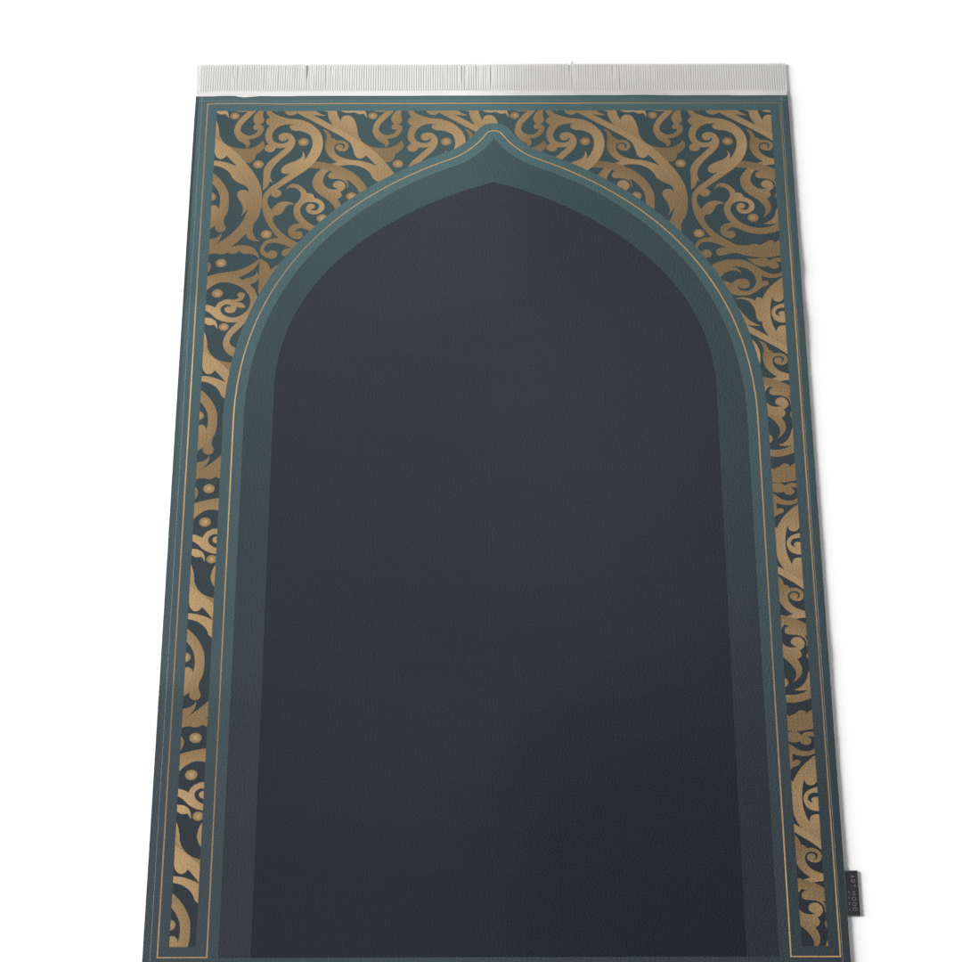 Prayer Mat AL-Hedaya Teal & Gold - Velvet