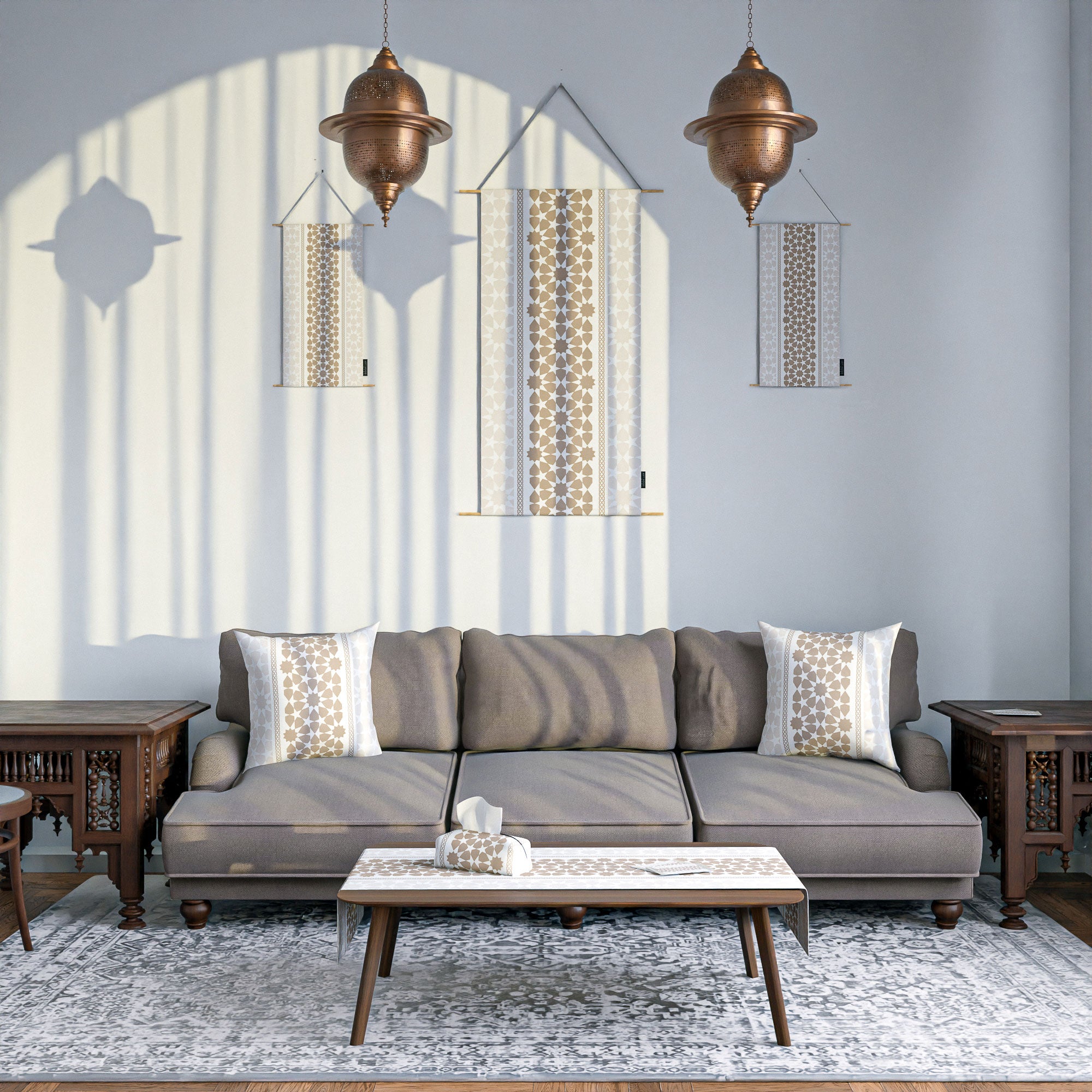 Oasis ( Runner + 2 Cushion Cover + 4 Coasters + 3 Fabric Posters + Tissue Box) Bundle