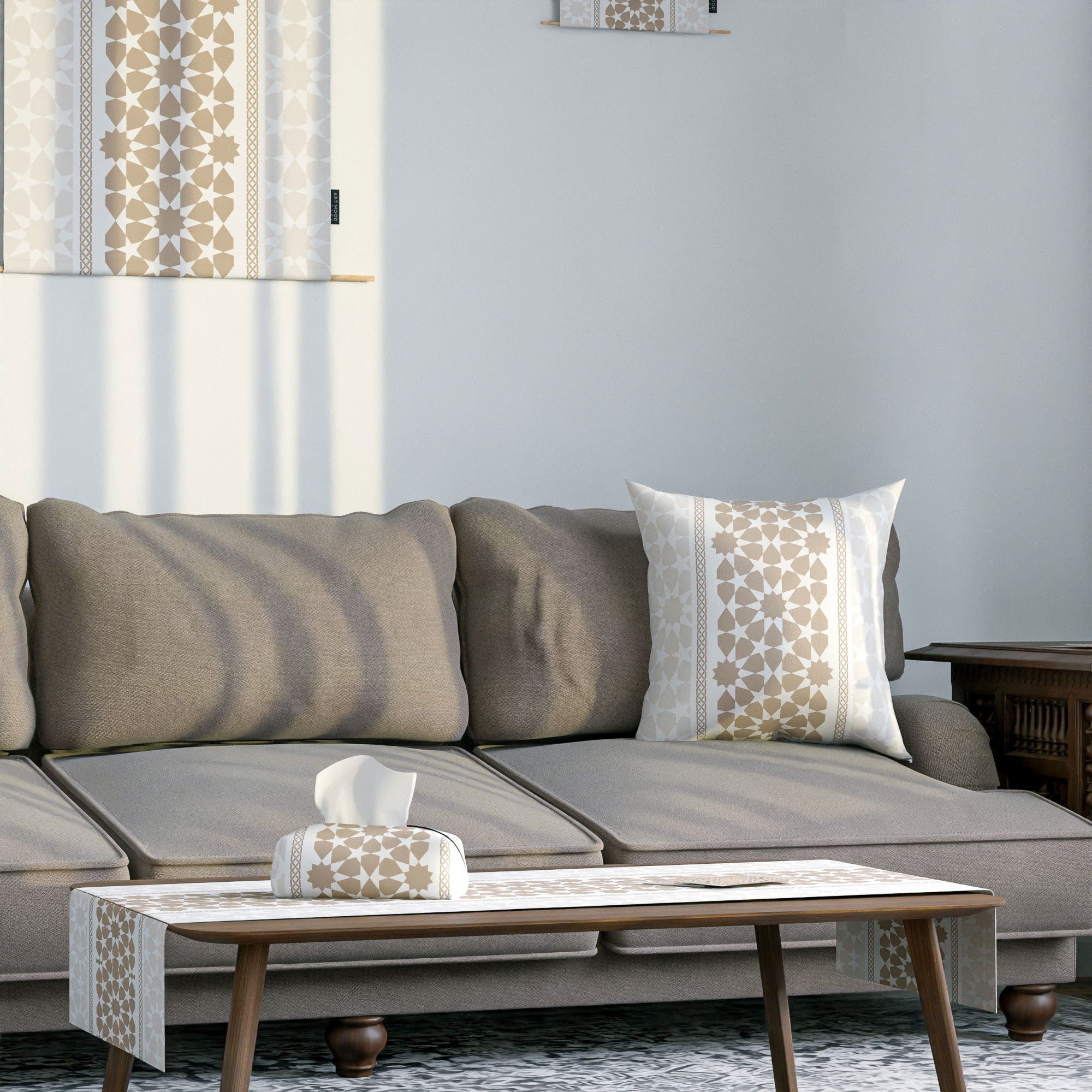 Oasis ( Runner + 2 Cushion Cover + 4 Coasters + 3 Fabric Posters + Tissue Box) Bundle