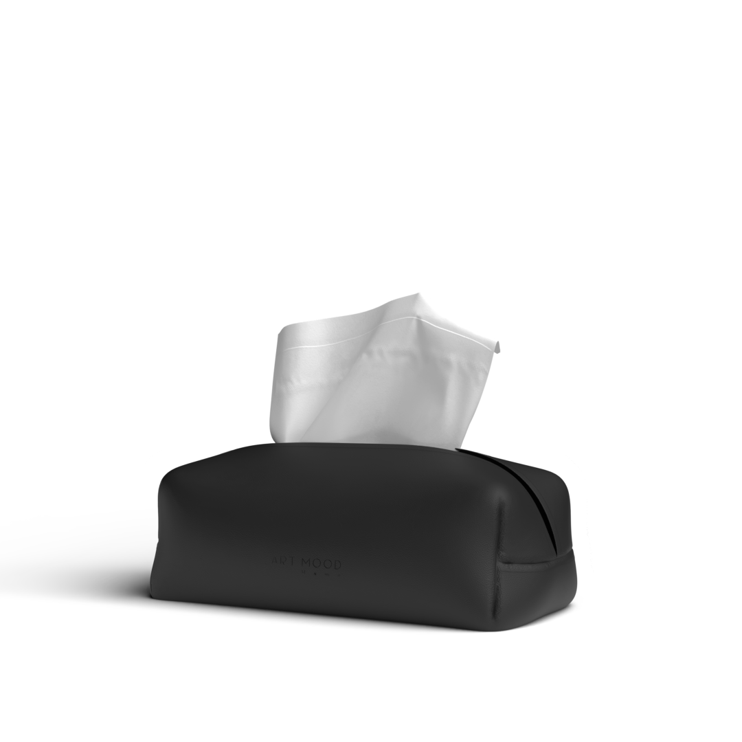 Tissue Box - Black Leather