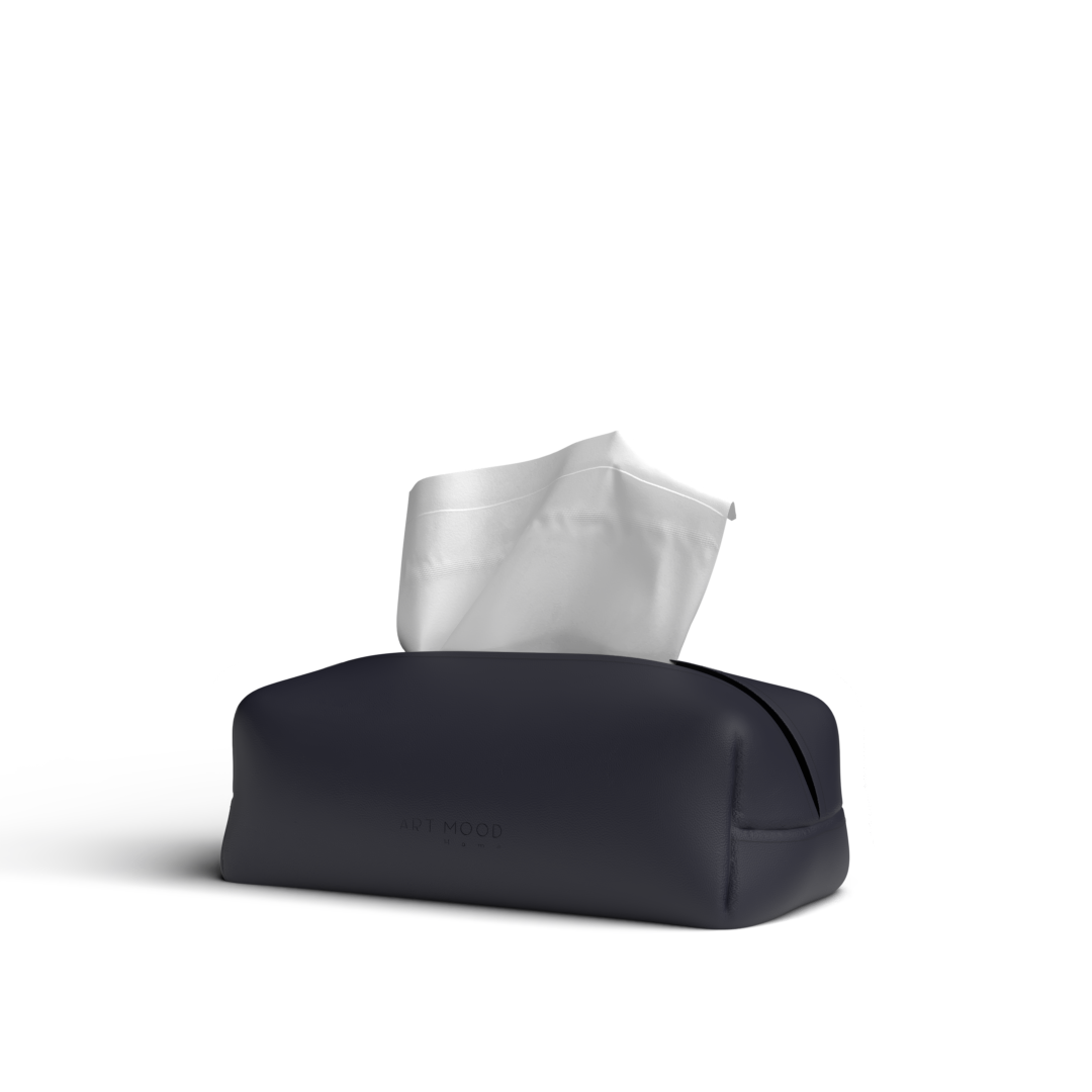 Tissue Box - Dark Blue Leather