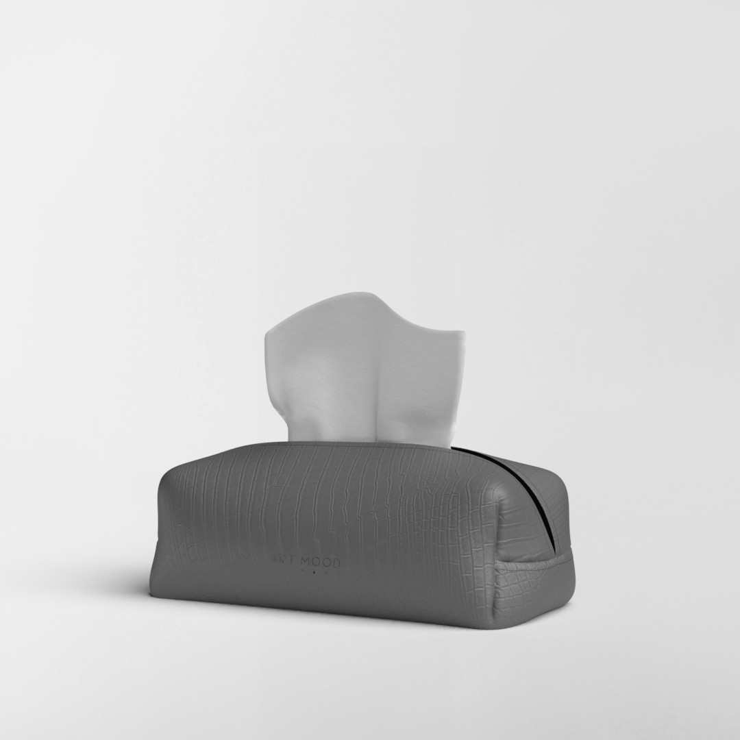 قواعد اطباق من الجلد + حامل معالق و شوك + كوسترات - رمادي