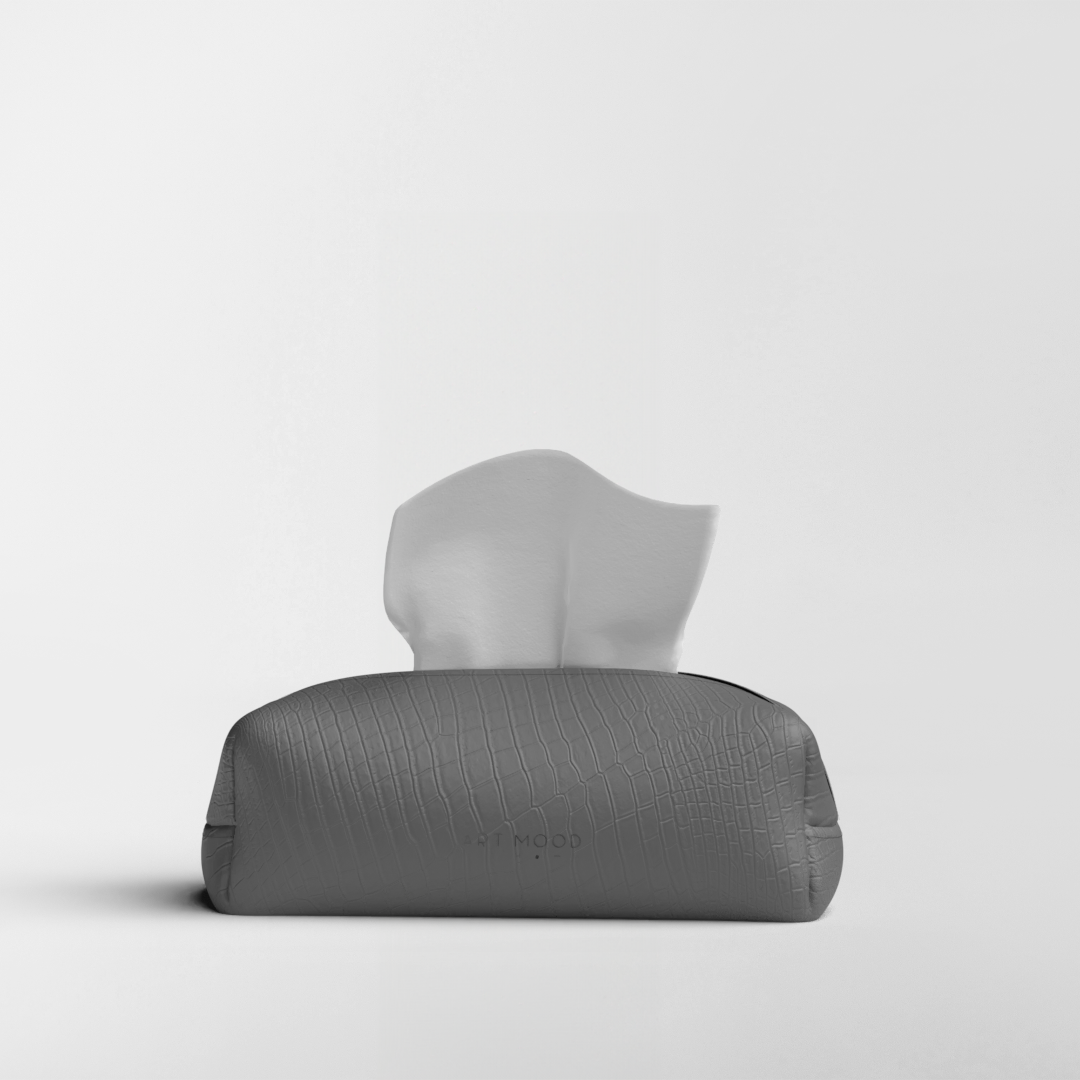 قواعد اطباق من الجلد + حامل معالق و شوك + كوسترات - رمادي