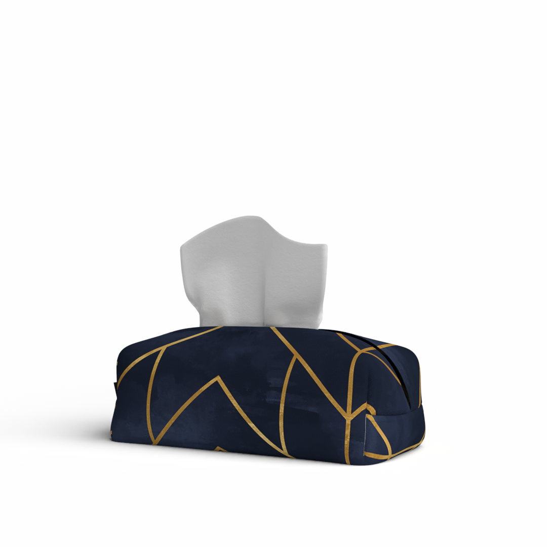 Tissue Box - Fabric - Golds Dark Blue
