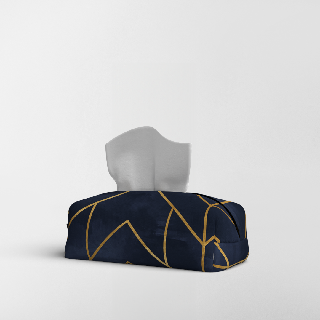 Tissue Box - Fabric - Golds Dark Blue