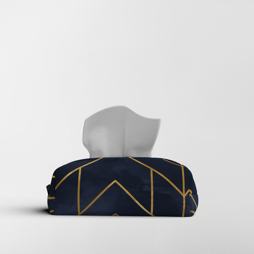 Tissue Box - Fabric - Golds Dark Blue