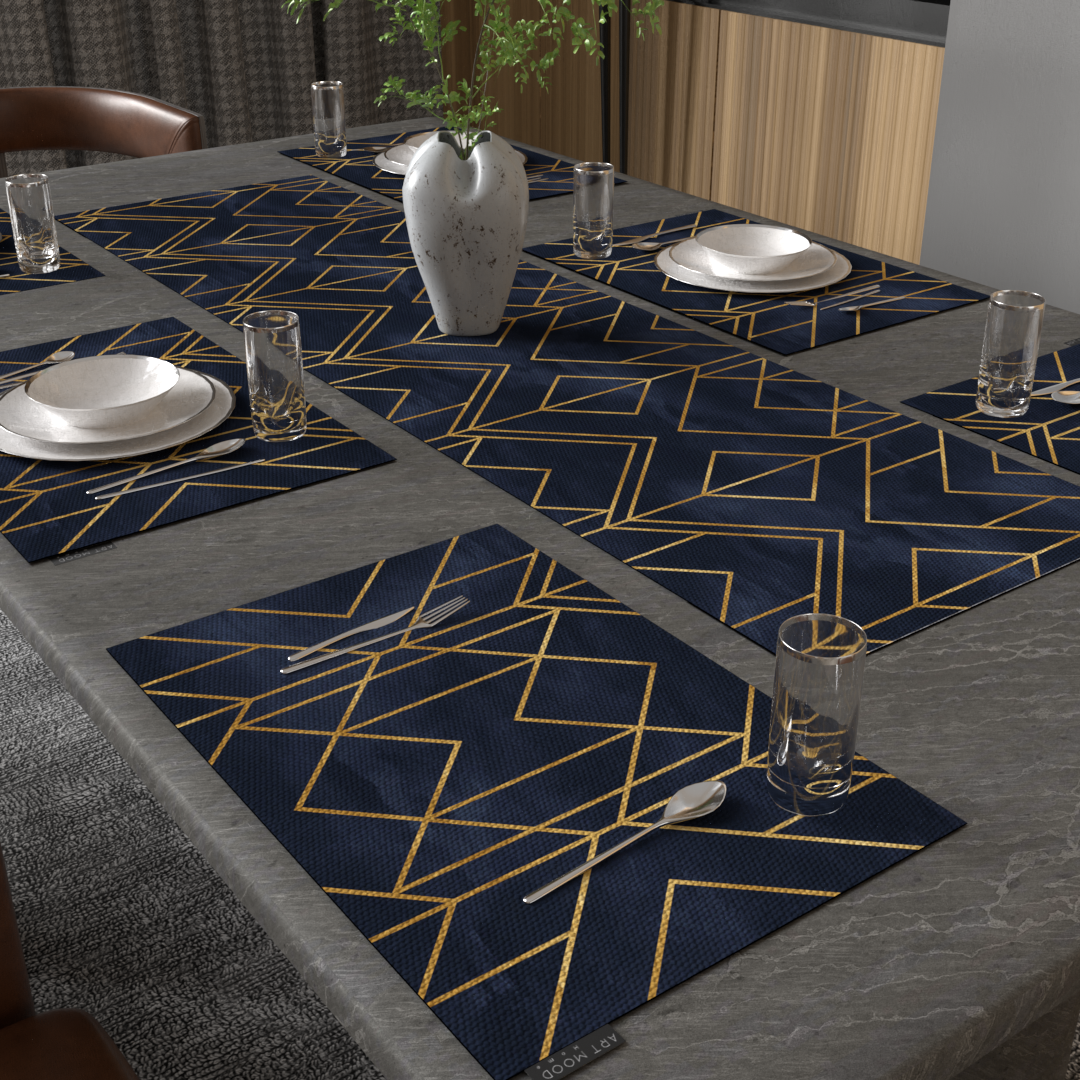Golds Dark Blue Placemats & Runner Set
