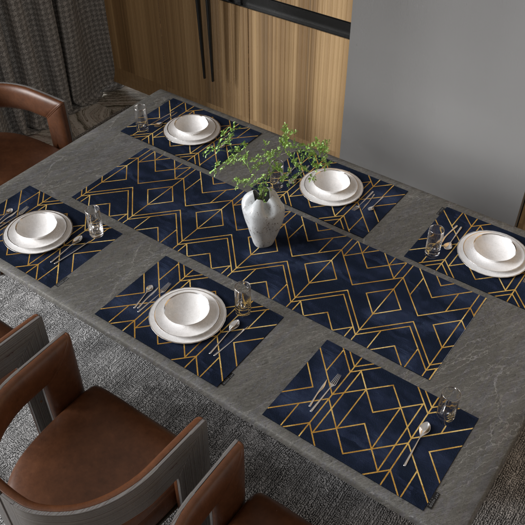 Golds Dark Blue Placemats & Runner Set
