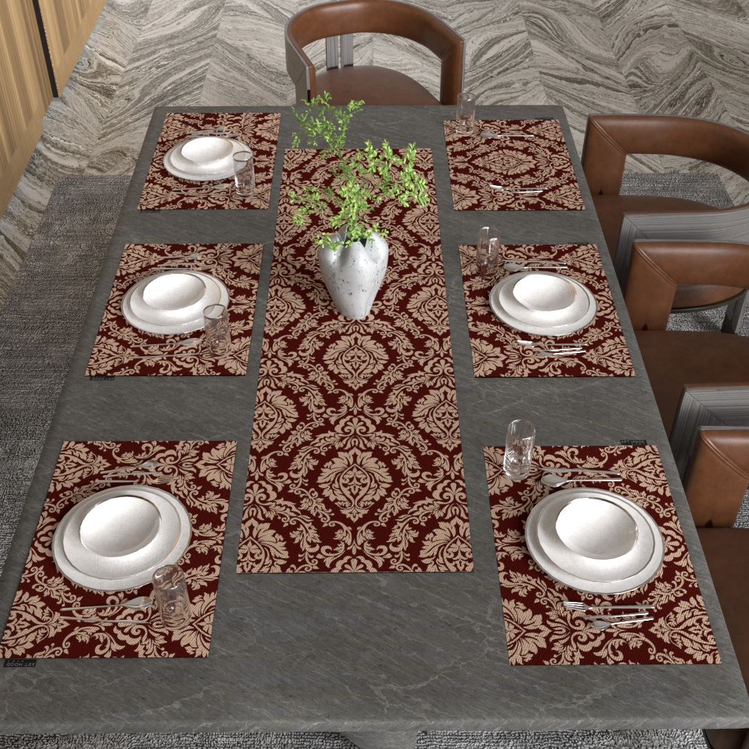 Sophia Maroon Placemats & Runner Set