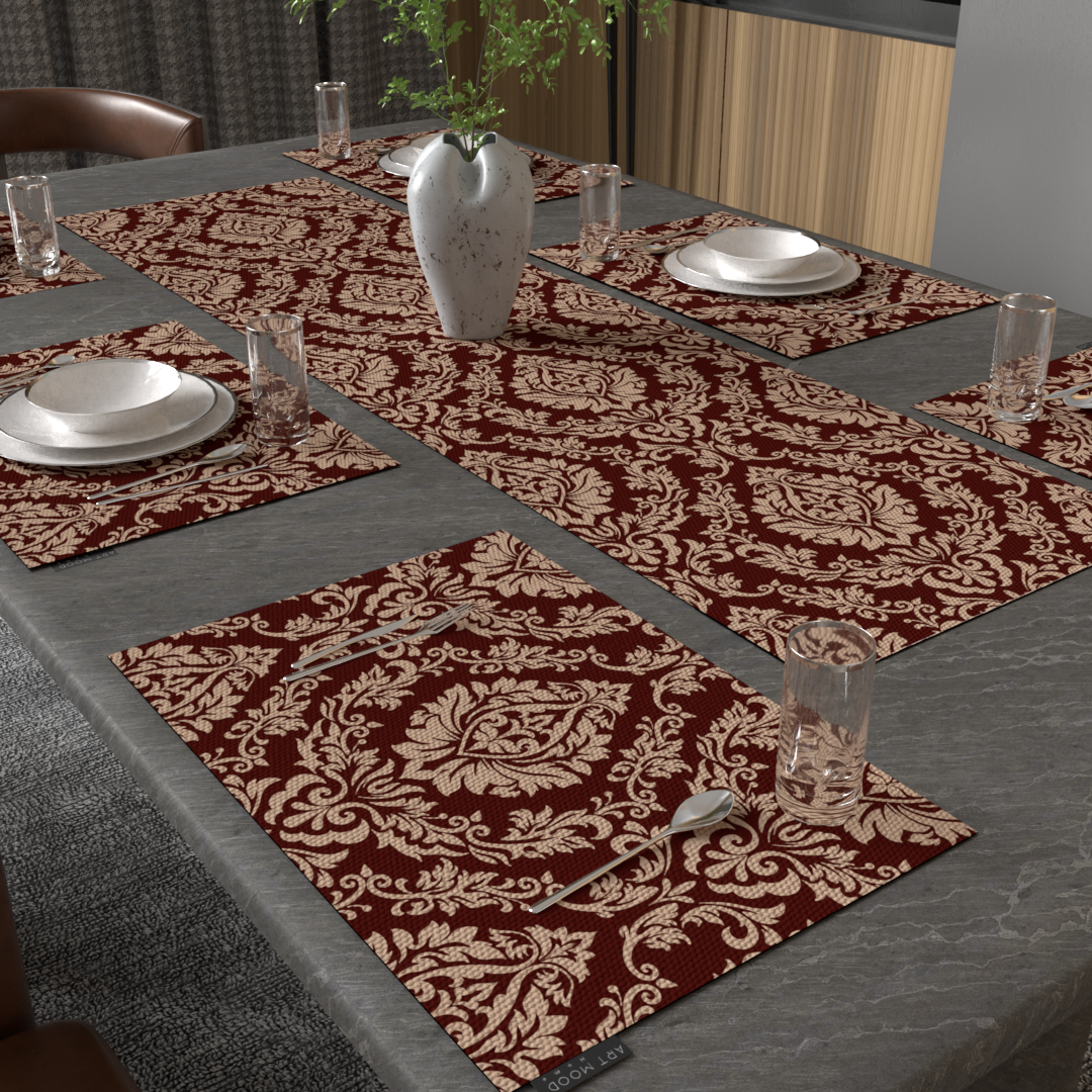 Sophia Maroon Placemats & Runner Set