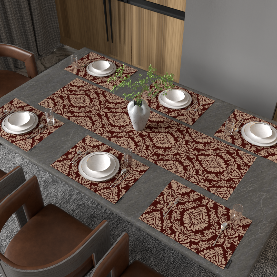 Sophia Maroon Placemats & Runner Set