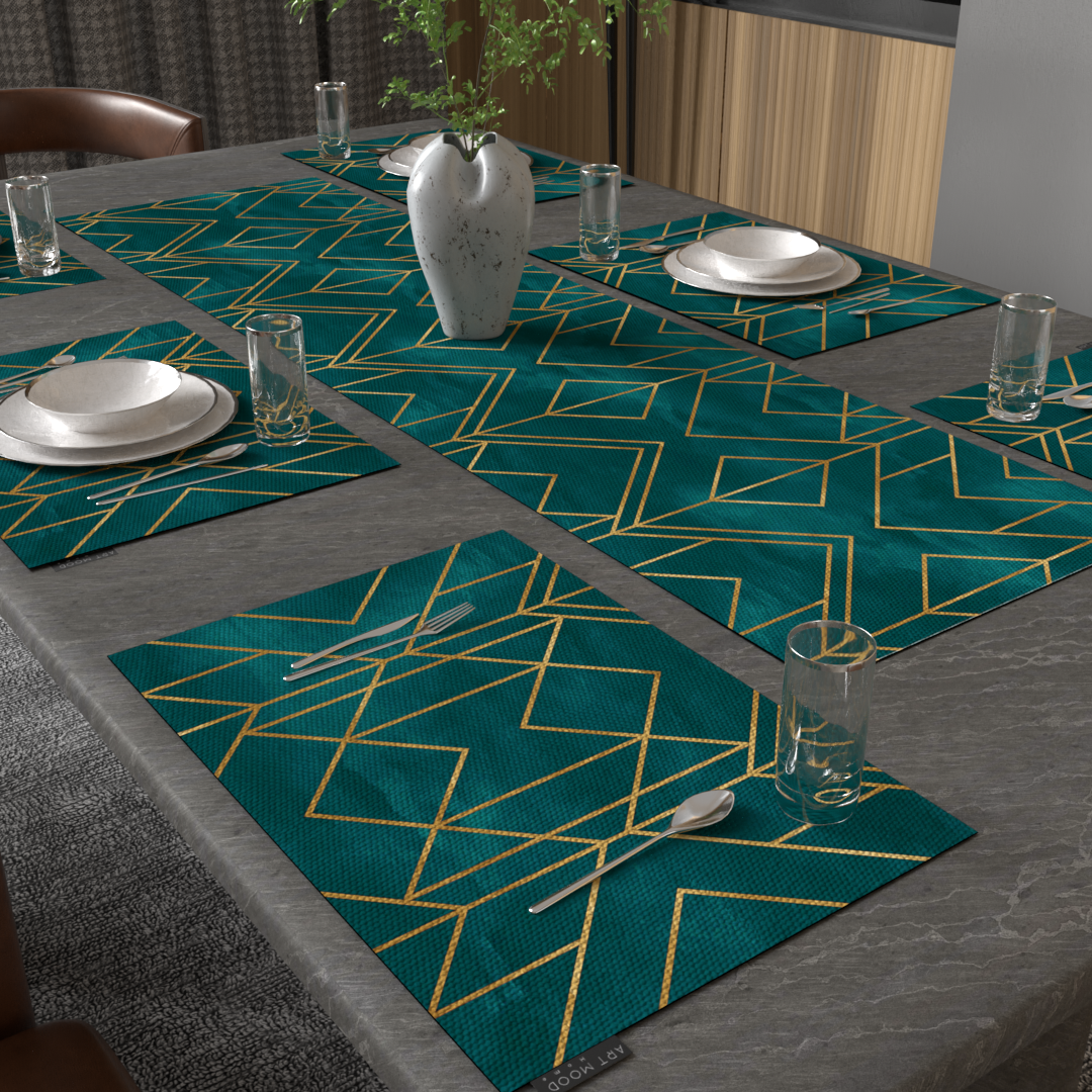 Golds Teal Placemats & Runner Set