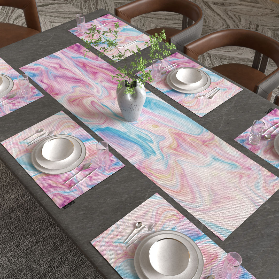 Pinky Marble Placemats & Runner Set