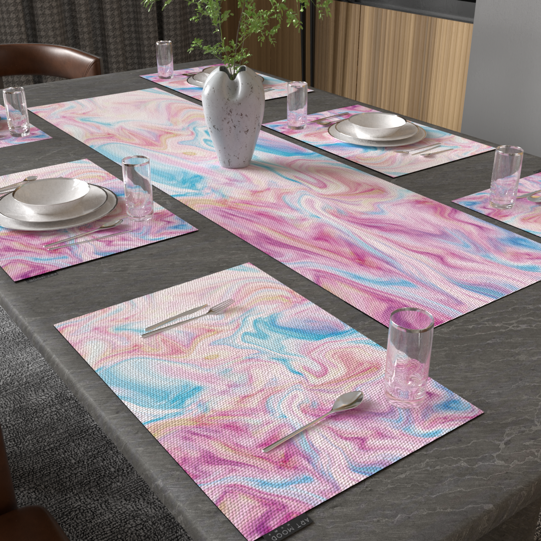 Pinky Marble Placemats & Runner Set