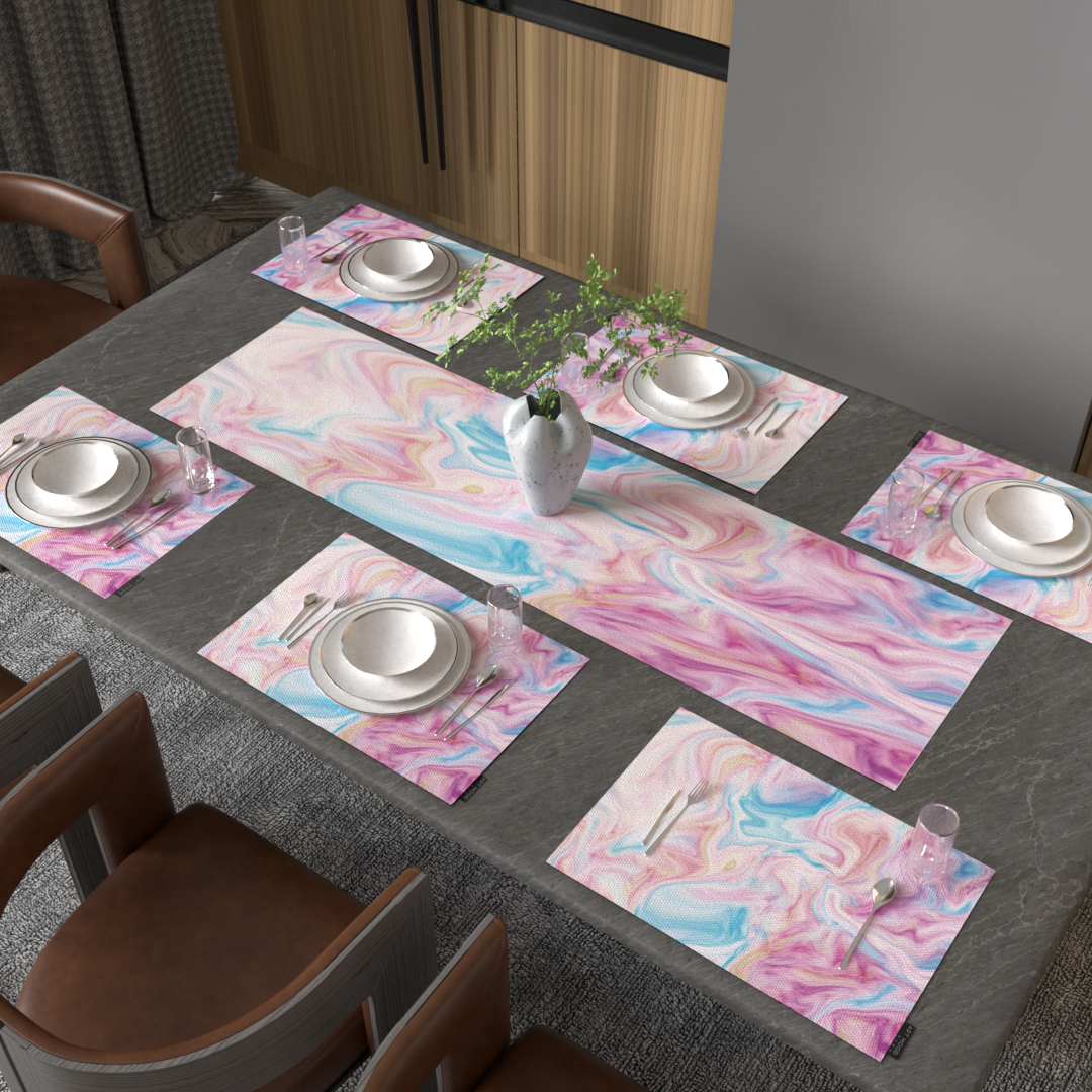 Pinky Marble Placemats & Runner Set