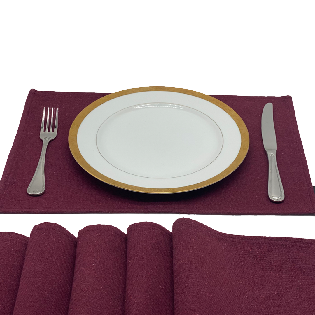 Ensemble de sets de table et chemin de table en coton - Rouge foncé