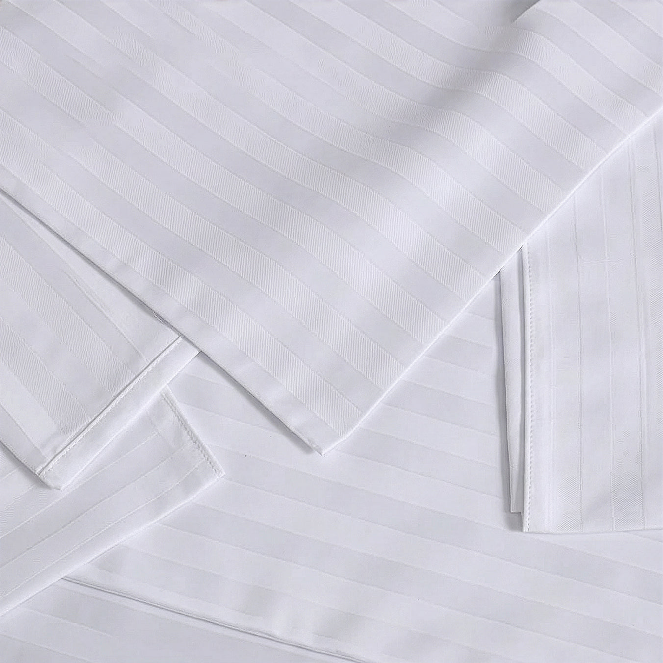 HOTEL BED SHEETS & PILLOW CASE SET - ESSENTIAL SETS - 100% COTTON PREMIUM STRIPED SATEEN - 300 TC