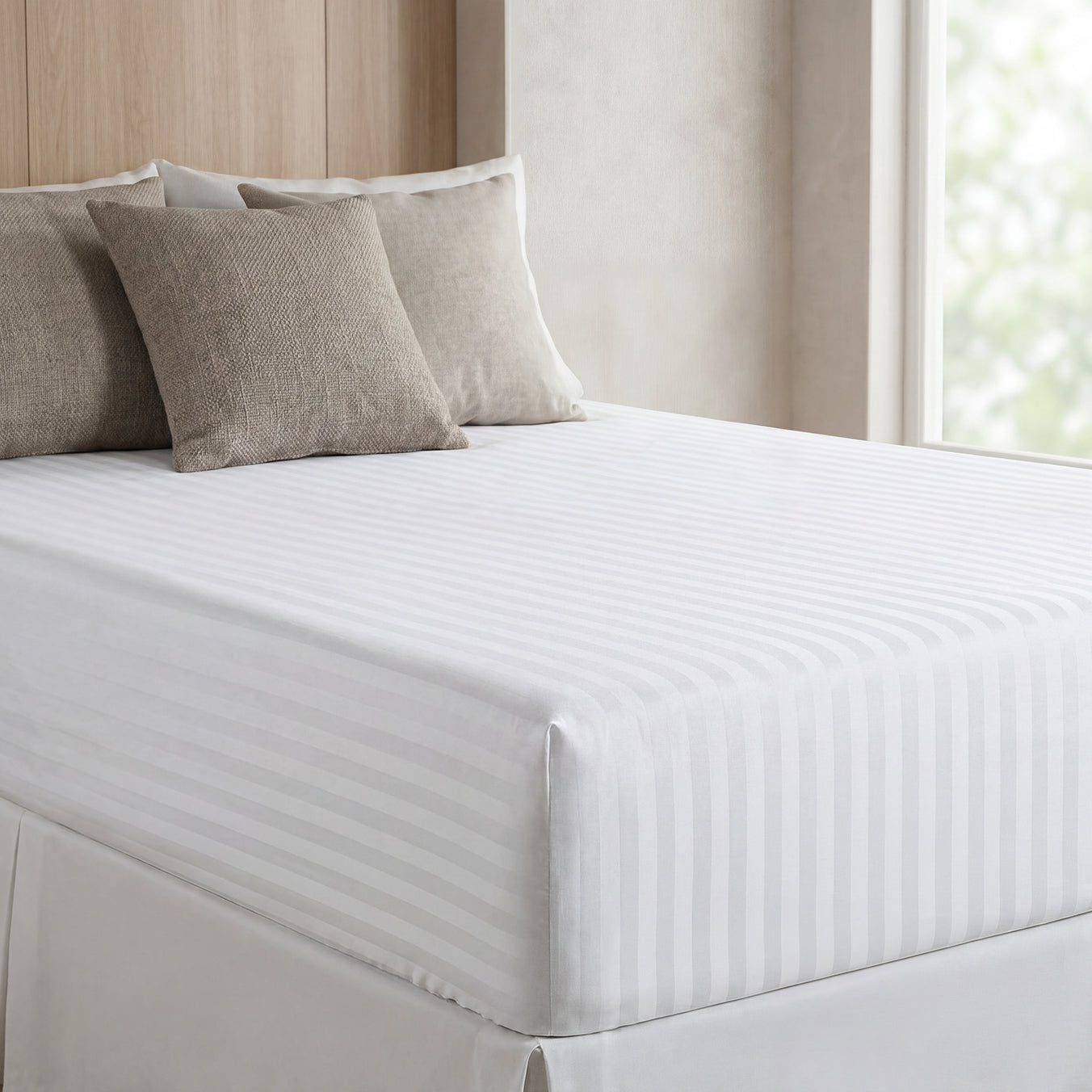 HOTEL BED SHEETS & PILLOW CASE SET - ESSENTIAL SETS - 100% COTTON PREMIUM STRIPED SATEEN - 300 TC