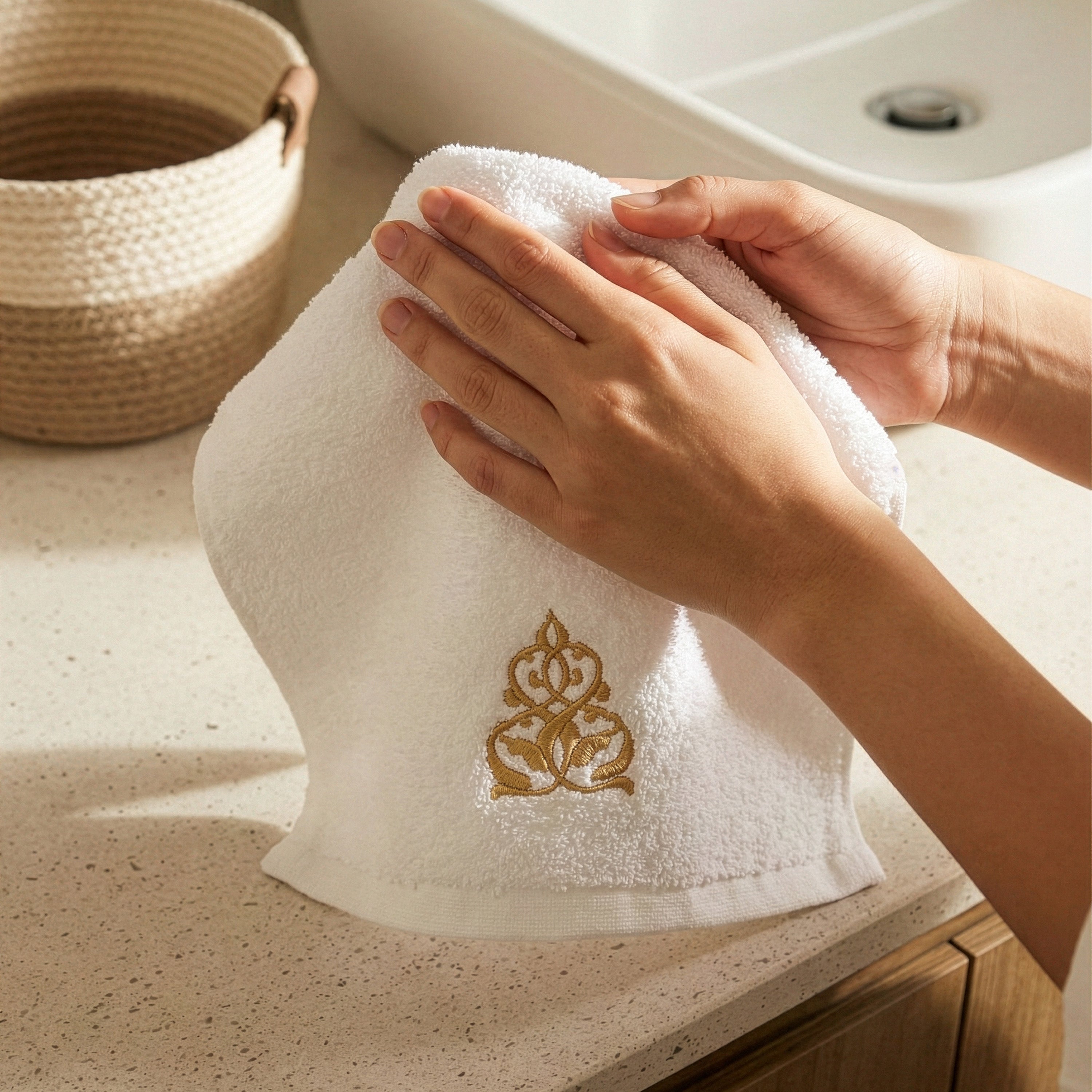Guest Cotton Towels - Embroidered  - White 600GSM - Set of 2