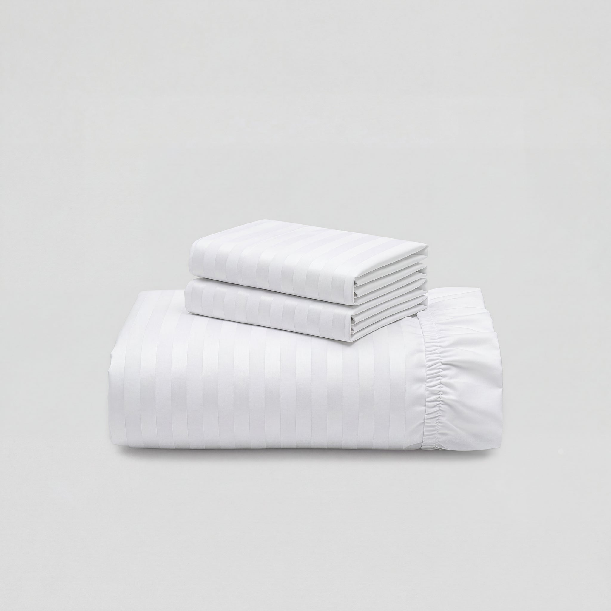 HOTEL BED SHEETS & PILLOW CASE SET - ESSENTIAL SETS - 100% COTTON PREMIUM STRIPED SATEEN - 300 TC