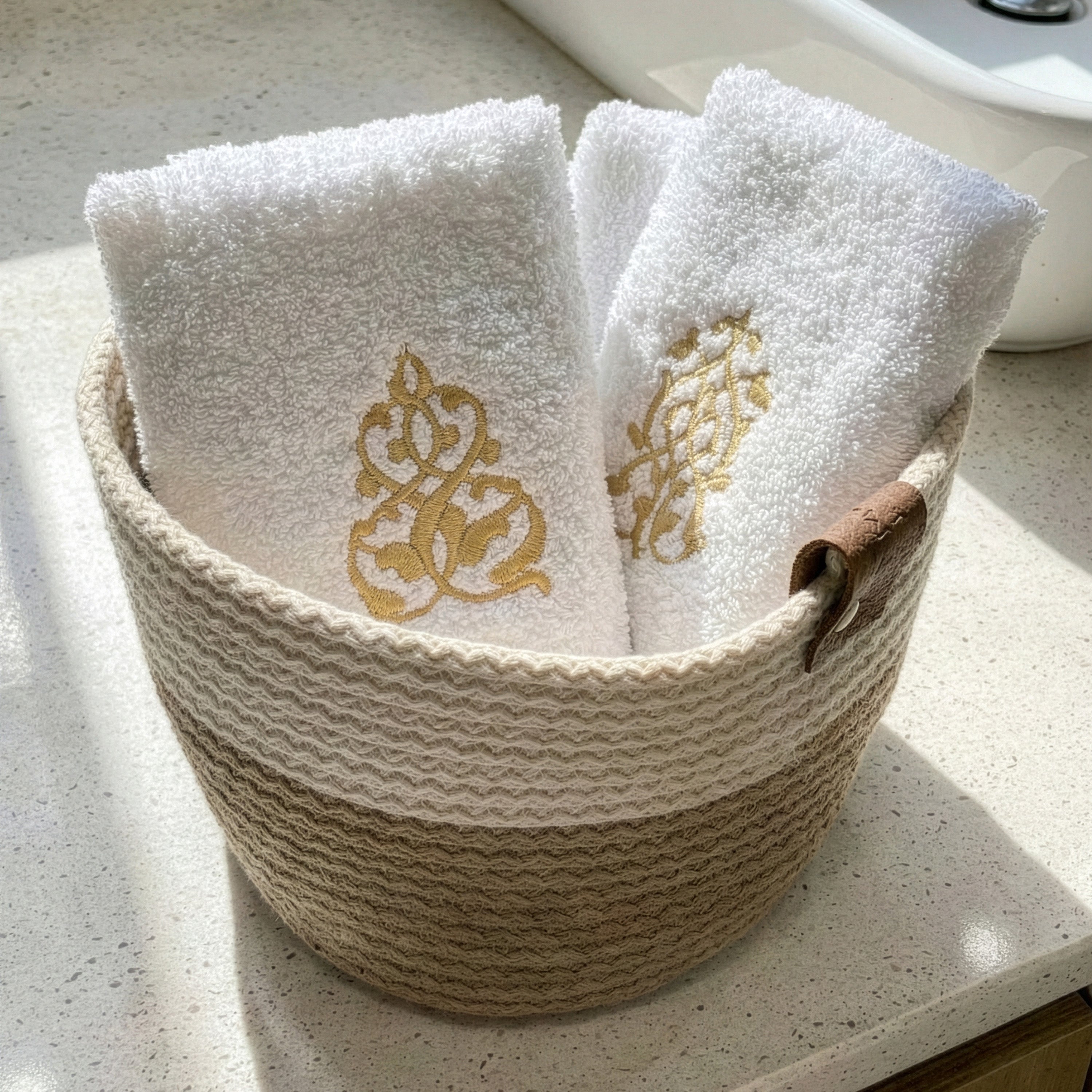 Guest Cotton Towels - Embroidered  - White 600GSM - Set of 2