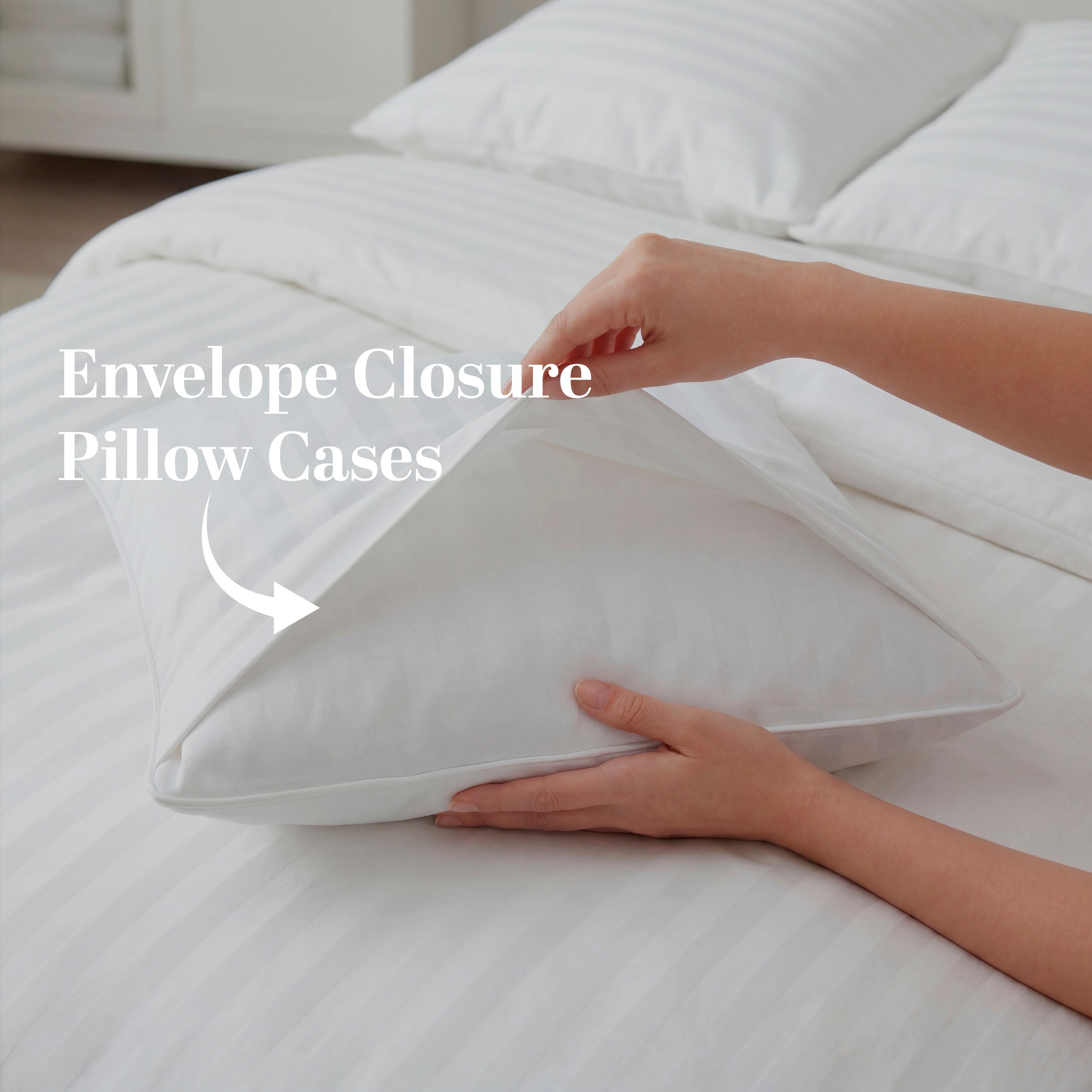HOTEL BED SHEETS & PILLOW CASE SET - ESSENTIAL SETS - 100% COTTON PREMIUM STRIPED SATEEN - 300 TC