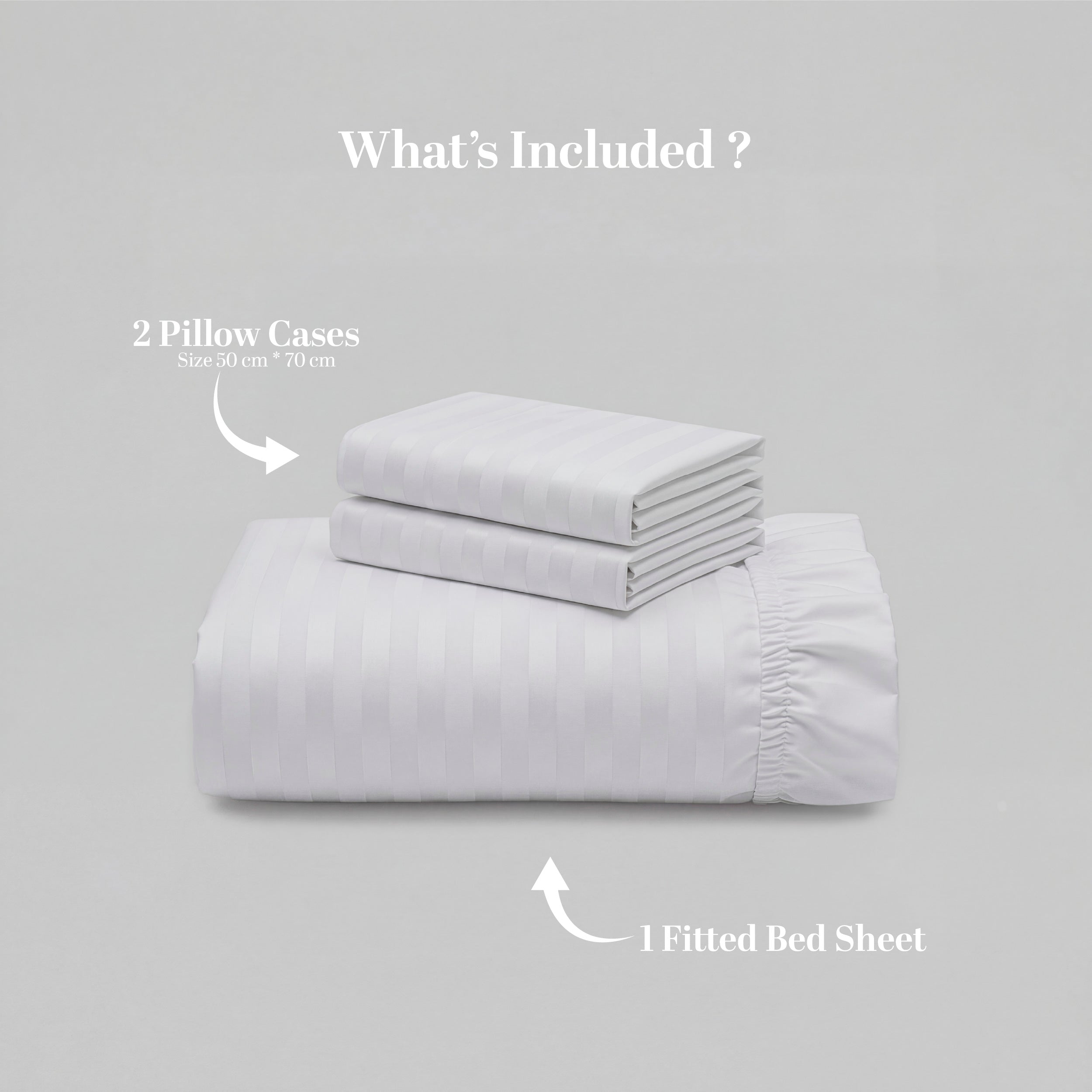 HOTEL BED SHEETS & PILLOW CASE SET - ESSENTIAL SETS - 100% COTTON PREMIUM STRIPED SATEEN - 300 TC