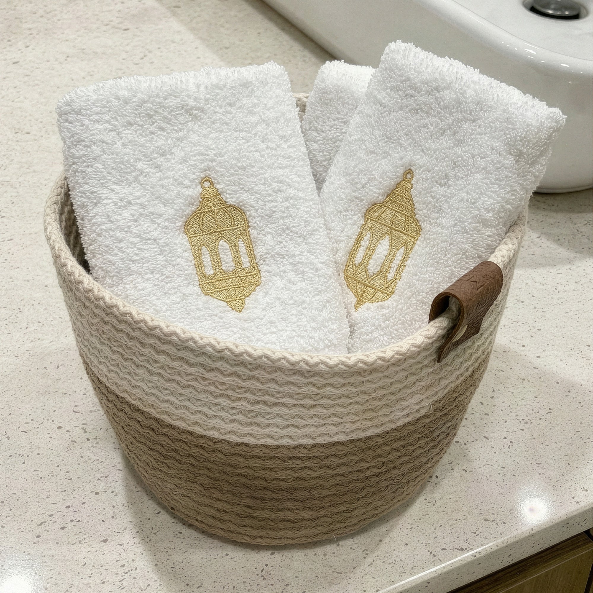 Guest Cotton Towels - Embroidered  - White 600GSM - Set of 2
