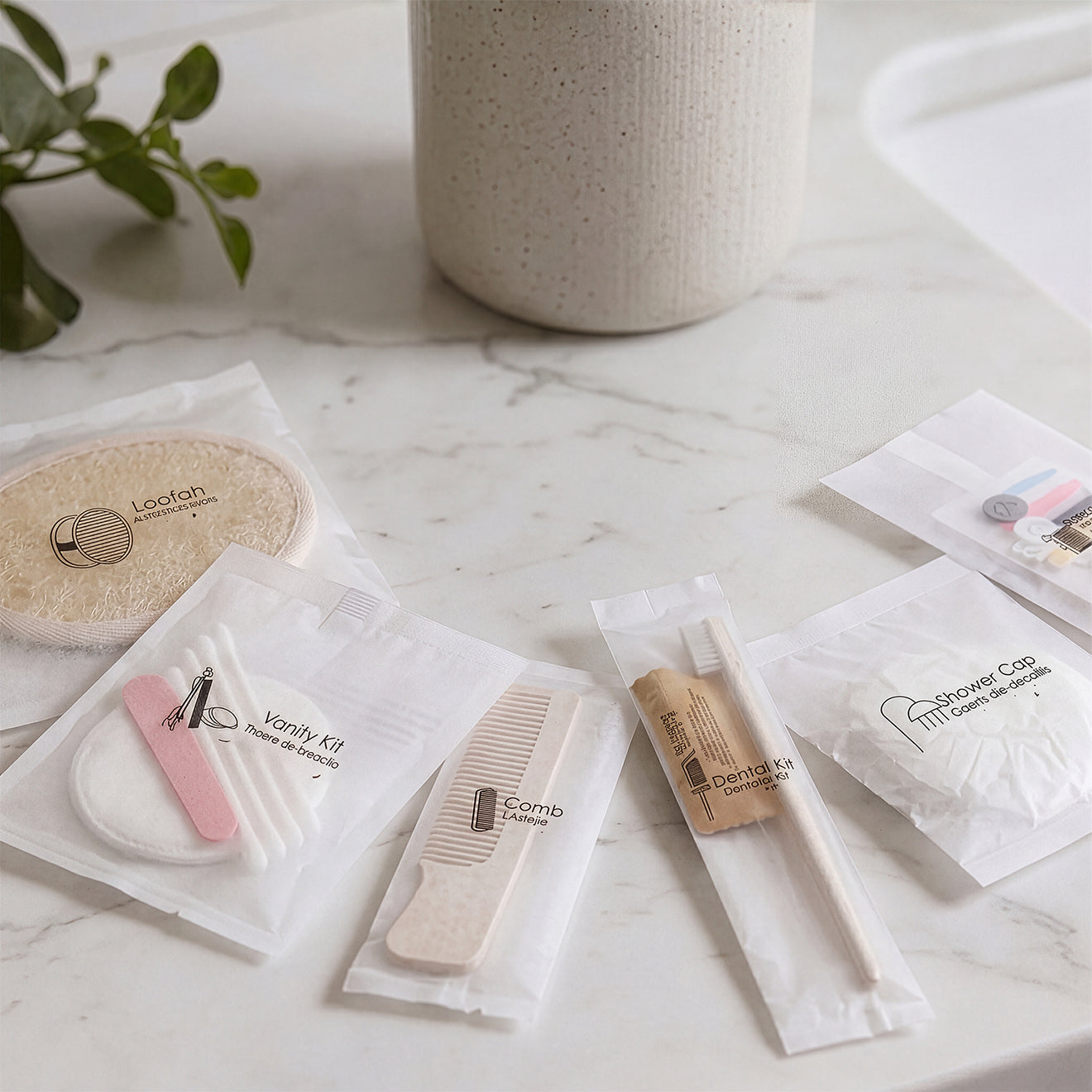 Disposable Hotel Essentials Kit | 6-Piece Travel Amenities Set
