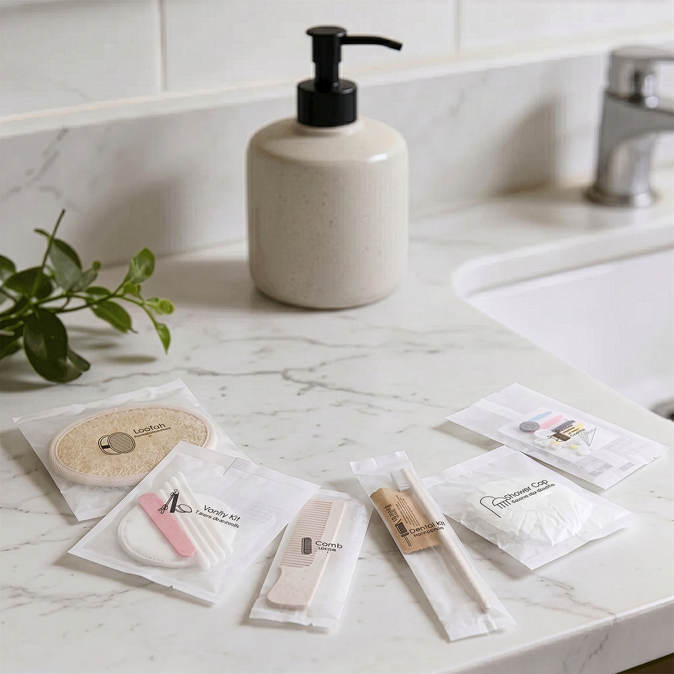 Disposable Hotel Essentials Kit | 6-Piece Travel Amenities Set