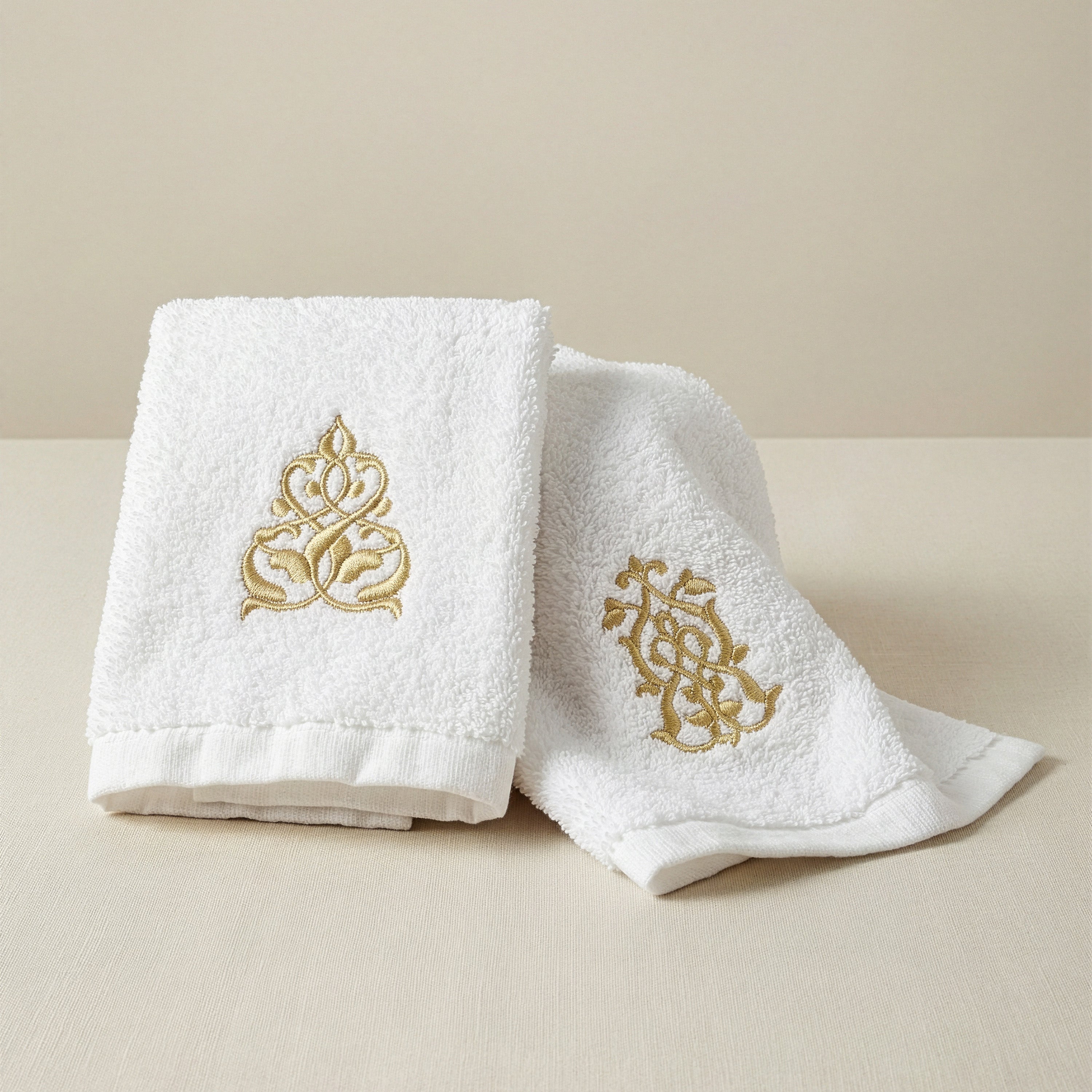 Guest Cotton Towels - Embroidered  - White 600GSM - Set of 2