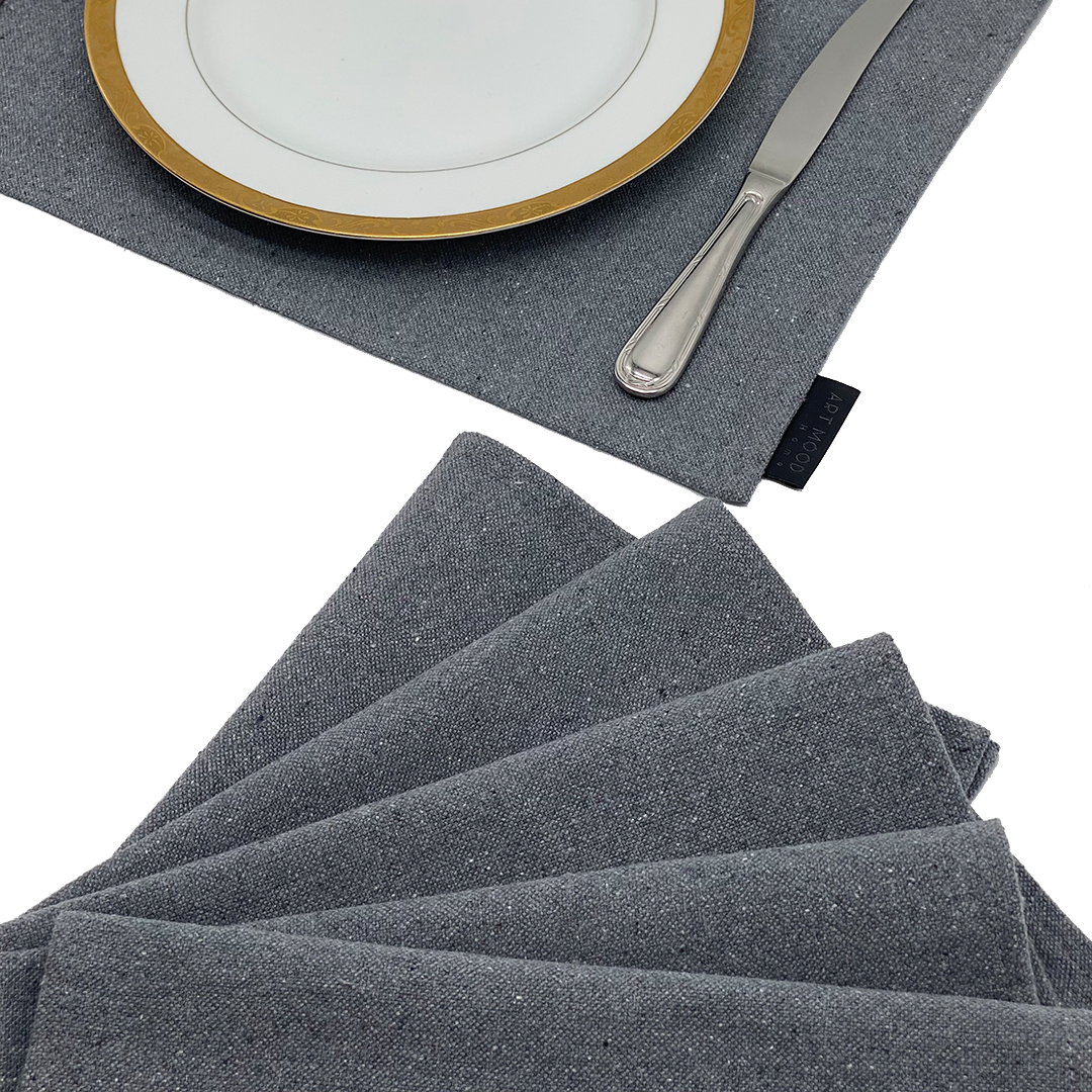 Ensemble de sets de table et chemin de table en coton - Gris clair