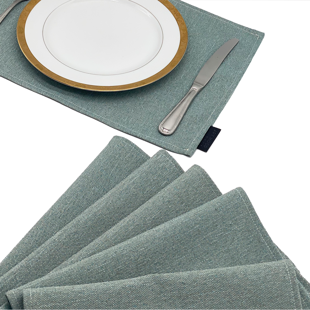 Linen Placemats & Runner Set - Mint Green