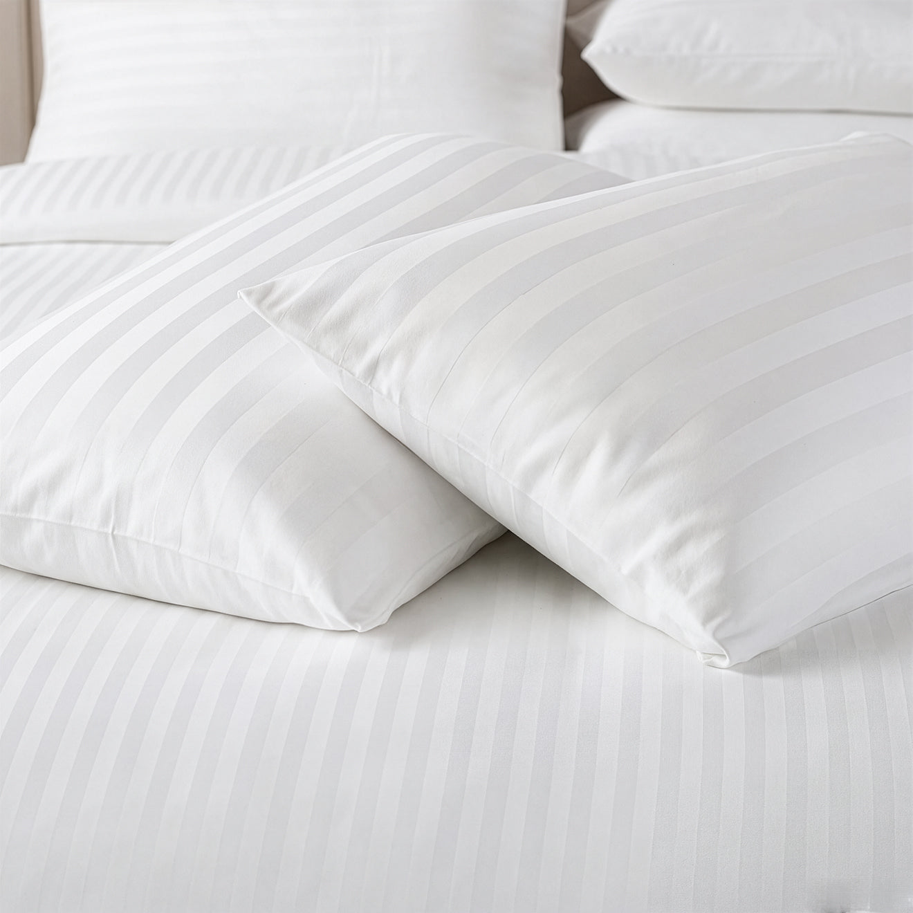 HOTEL BED SHEETS & PILLOW CASE SET - ESSENTIAL SETS - 100% COTTON PREMIUM STRIPED SATEEN - 300 TC