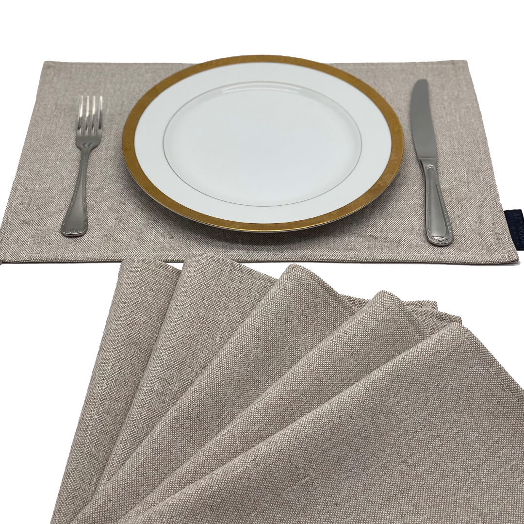 Ensemble de sets de table et chemin de table en lin - Beige clair