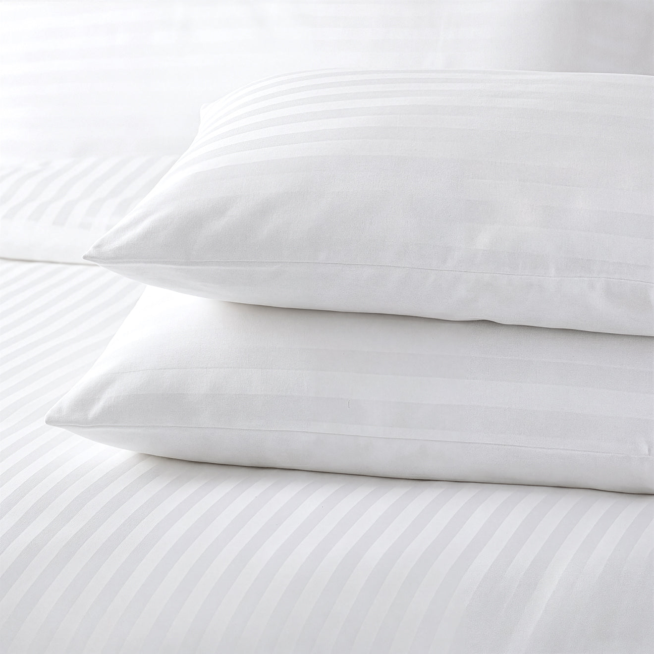 HOTEL BED SHEETS & PILLOW CASE SET - ESSENTIAL SETS - 100% COTTON PREMIUM STRIPED SATEEN - 300 TC