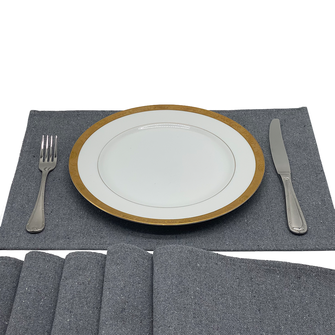 Ensemble de sets de table et chemin de table en coton - Gris clair