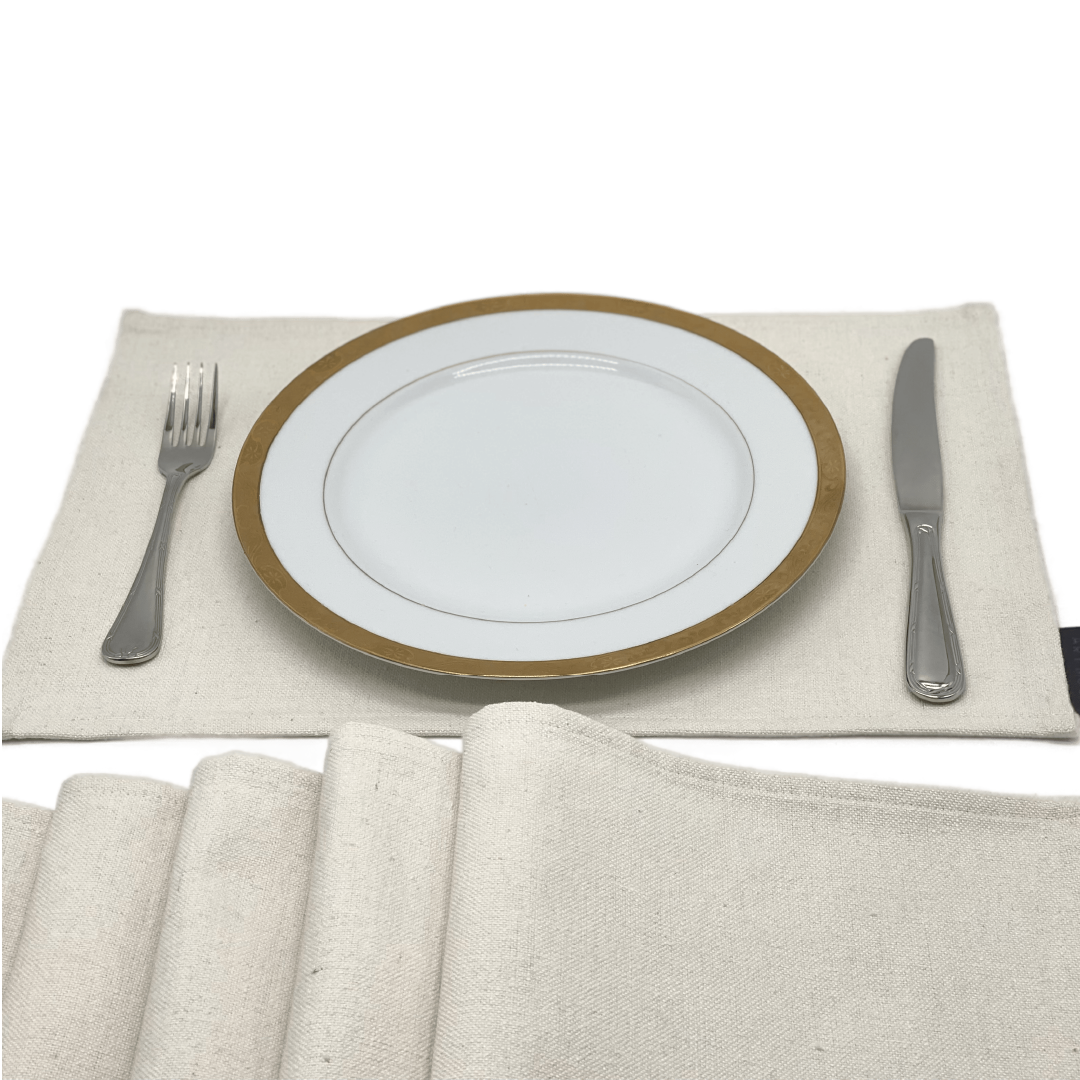 Ensemble de sets de table et chemin de table en coton blanc cassé