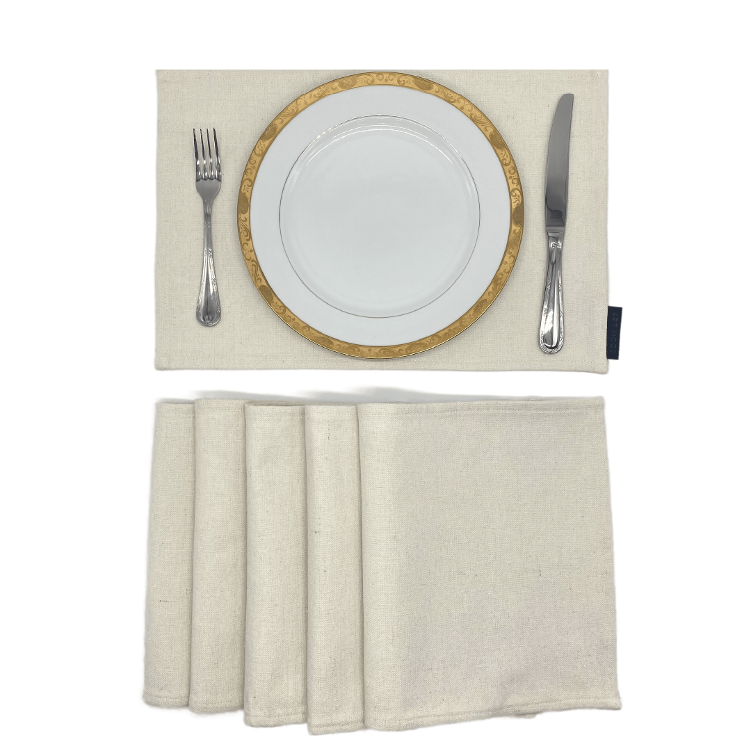 Ensemble de sets de table et chemin de table en coton blanc cassé