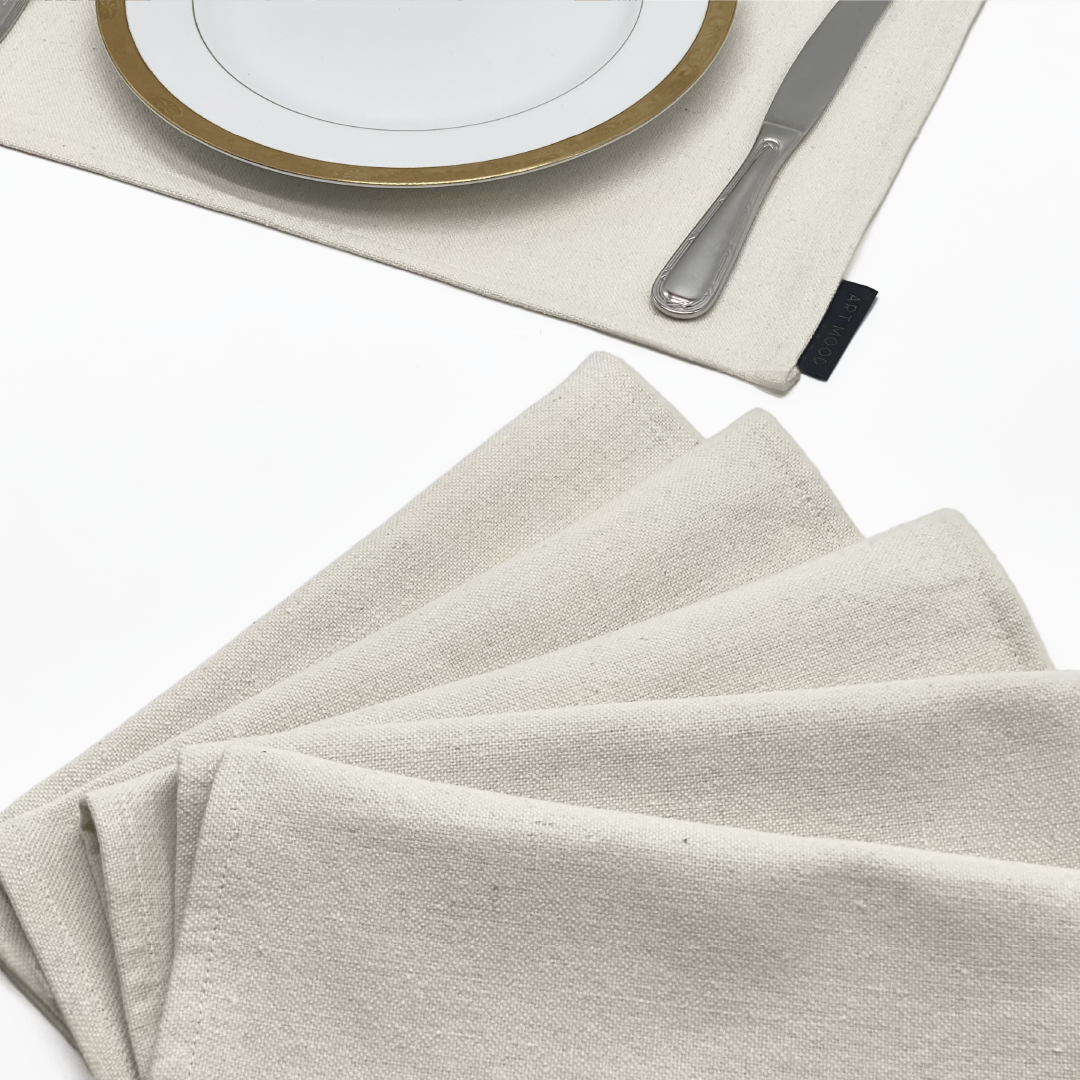 Ensemble de sets de table et chemin de table en coton blanc cassé