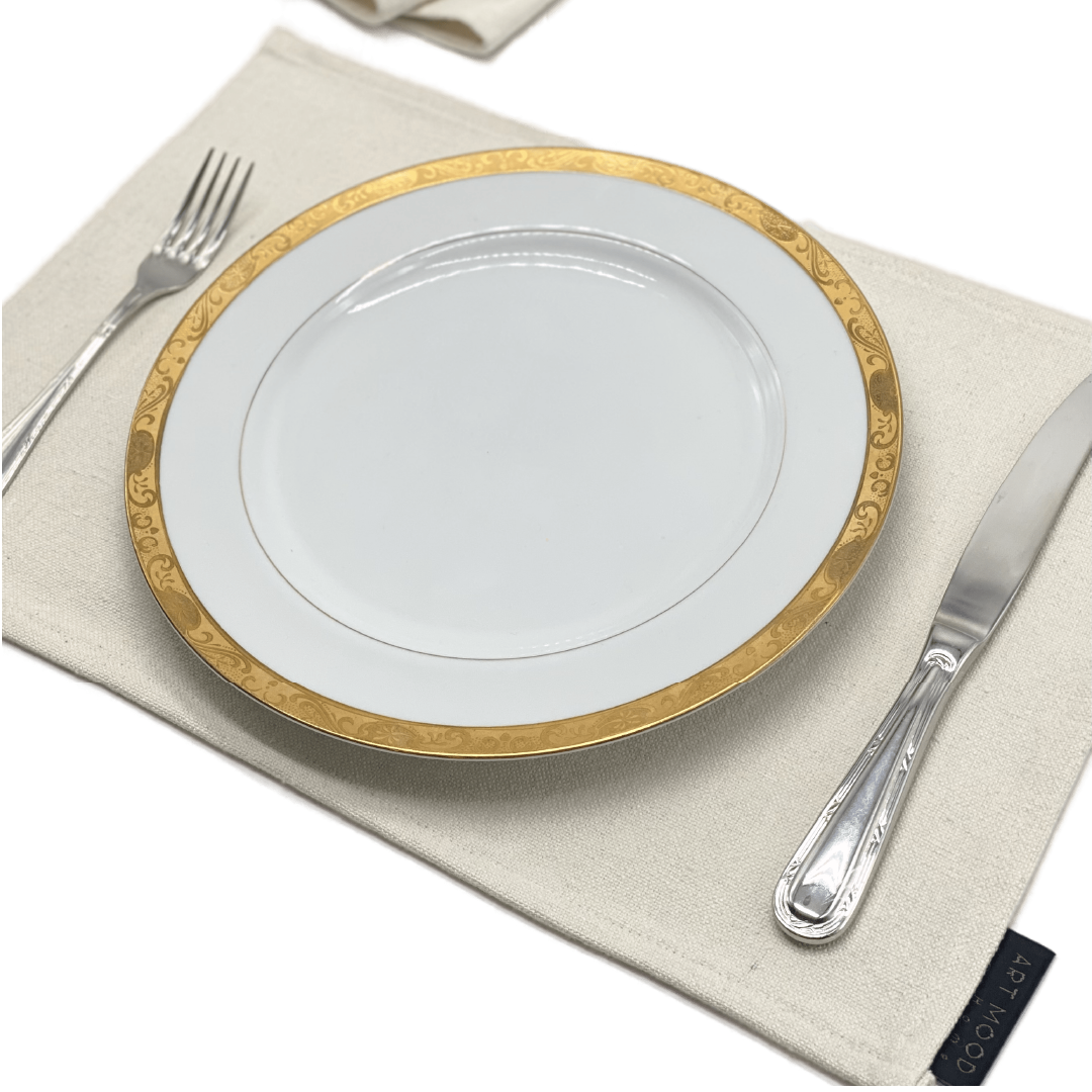 Ensemble de sets de table et chemin de table en coton blanc cassé