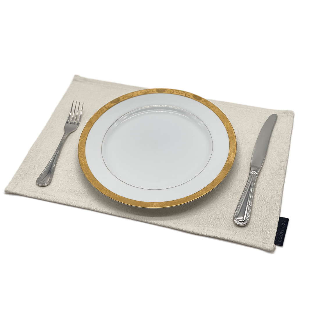 Ensemble de sets de table et chemin de table en coton blanc cassé