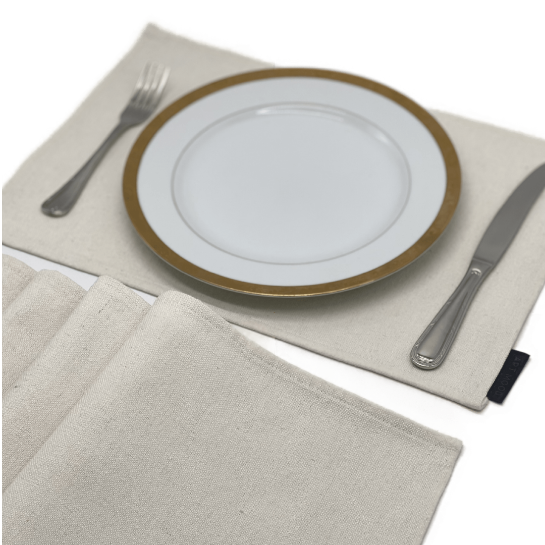 Ensemble de sets de table et chemin de table en coton blanc cassé